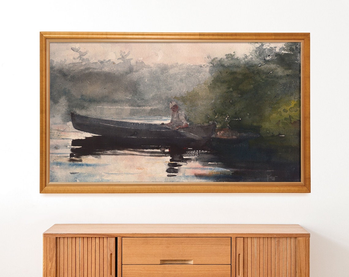 Vintage Frame Tv Art Rowboat On Pond Painting For The Frame Tv - Image 2