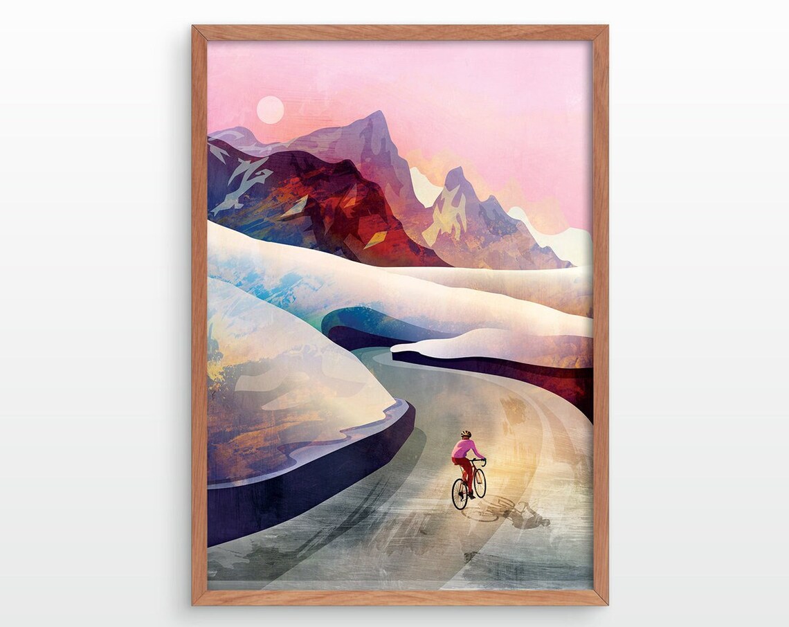 Cycling Art Print, Lets Climb For Cyclists