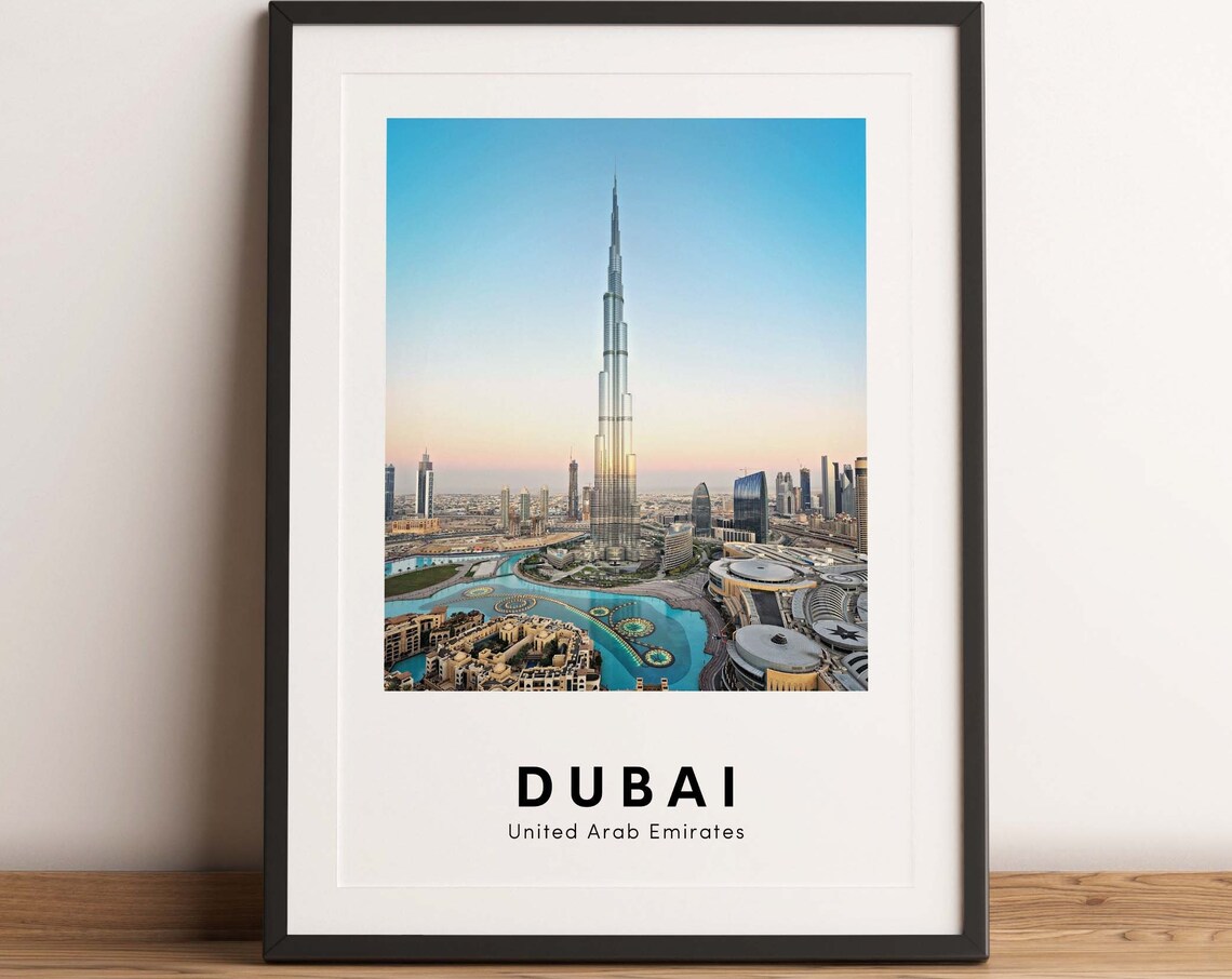 Dubai United Arab Emirates Burj Khalifa Sunset Travel Photo Poster
