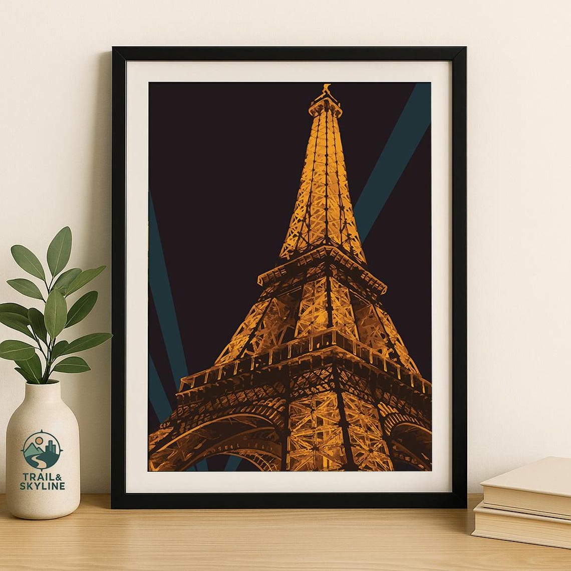 Eiffel Tower Golden Night Glow Paris Art Deco Illustration Wall Art