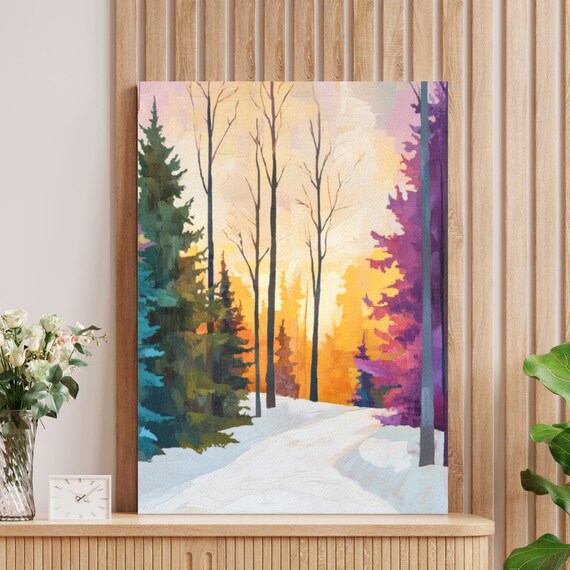 Vibrant Winter Art Print Snowy Winter Forest Road Path Wall Art Abstract Winter Forest Print Vertical Wall Art For Cozy Home Decor