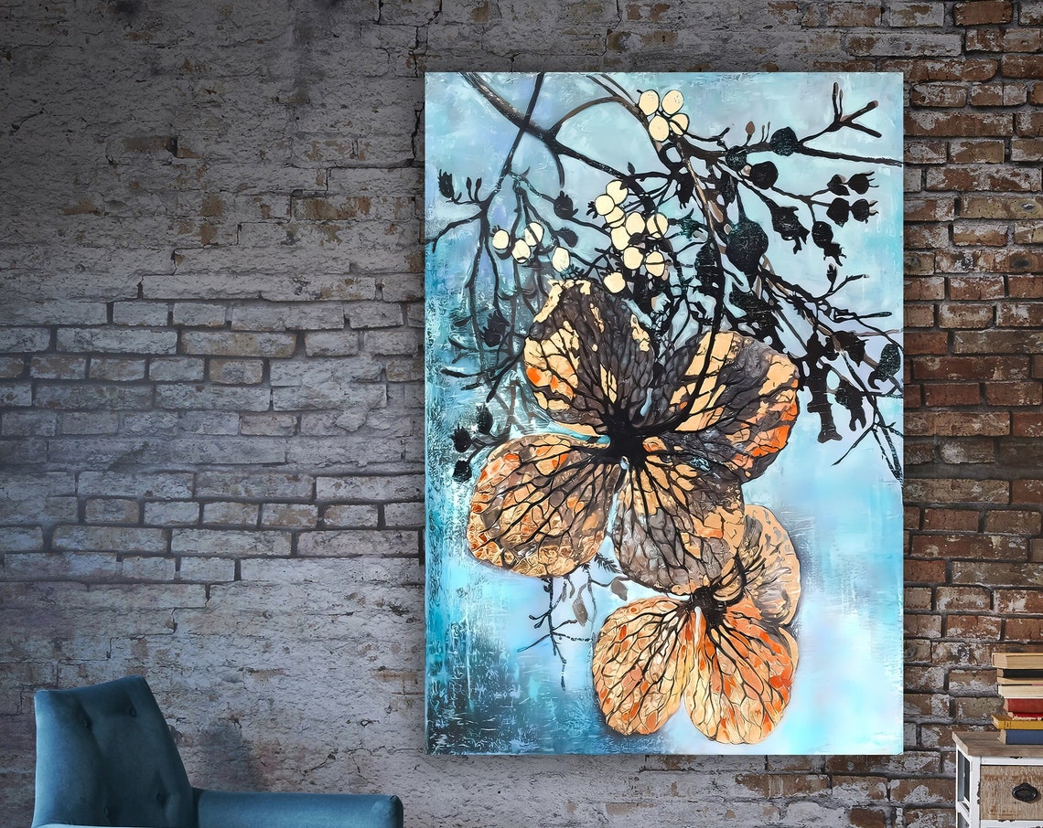 Floral Flower Painting Floral Wall Decoration Floral Decoration Floral Modern Art White Flowers Living Room Art
