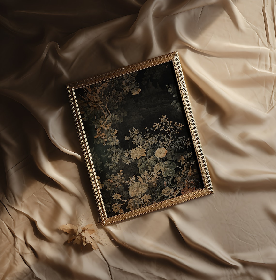 Dark Tapestry Vintage Floral Fabric Art Print - Image 4
