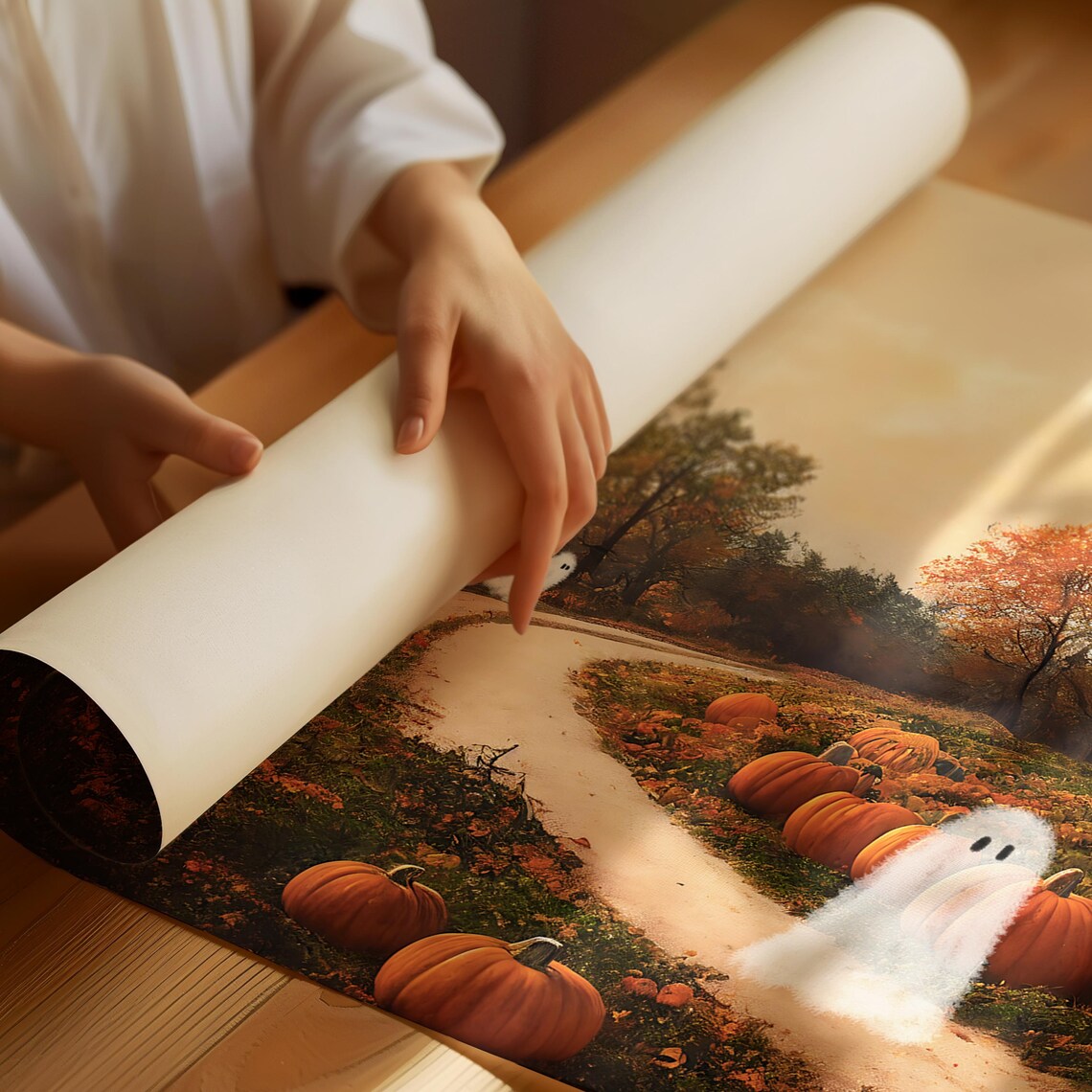 Little Ghosts In Vintage Painting Halloween Art Print - Image 3