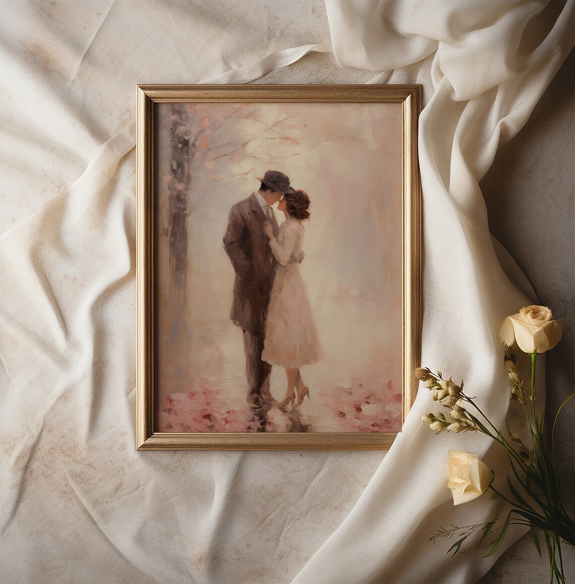 Romantic Couple Print, Vintage Valentine Wall Art - Image 2
