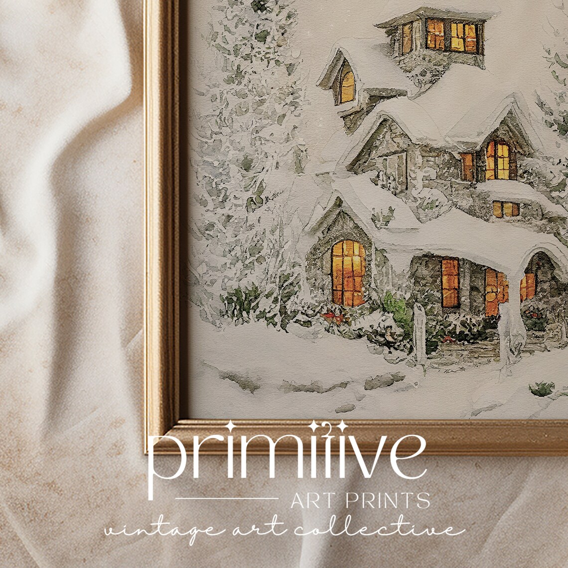 Winter Watercolor Print, Snowy Farmhouse Holiday Decor - Image 3