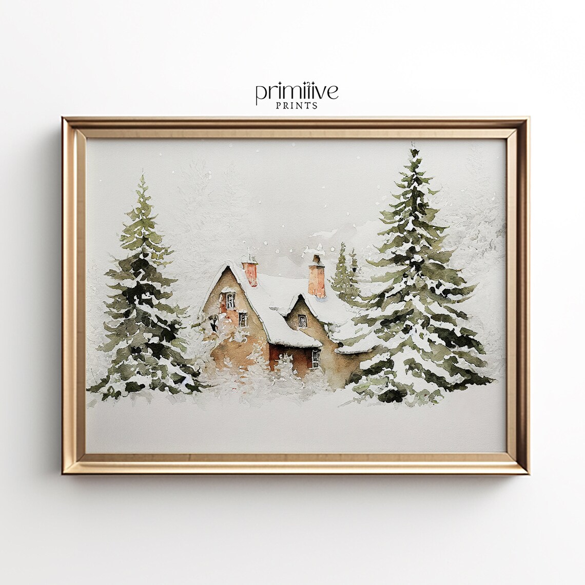 Winter Home Watercolor Art Print, Farmhouse Holiday Decor