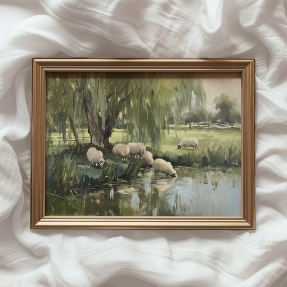 Countryside Scenery Vintage Art Print, Pastoral Landscape