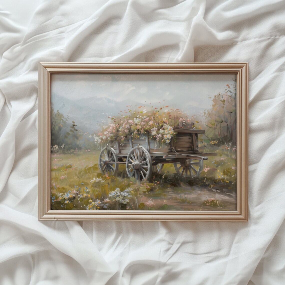 Wildflower Spring Wagon Art Print, Farmhouse Decor