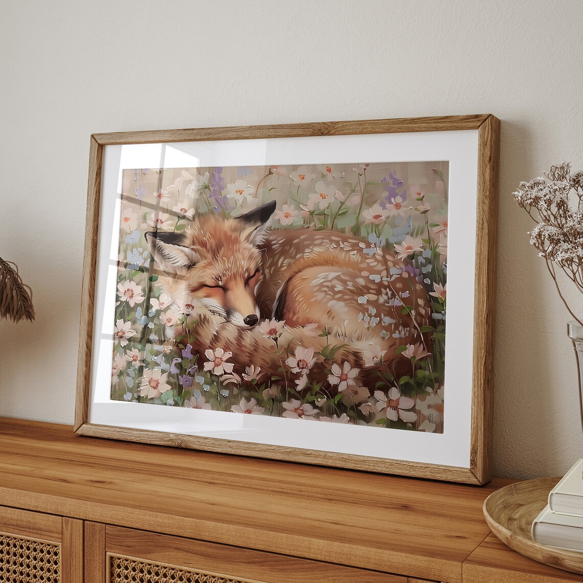 Fox Sleeping on Flowers, Romantic Woodland Art Print - Image 4