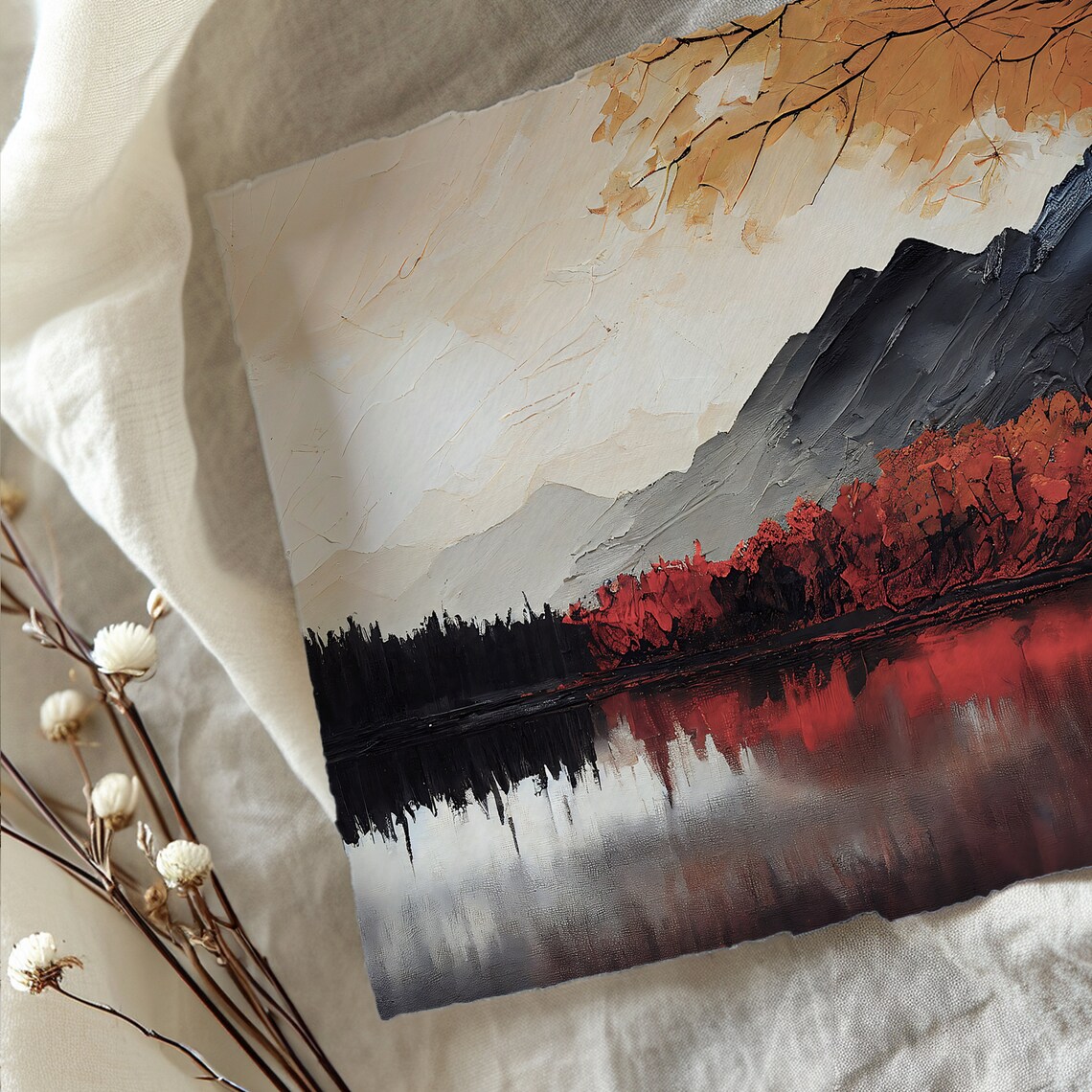 Autumn Landscape Art Print, Fall Lake Scene - Image 2