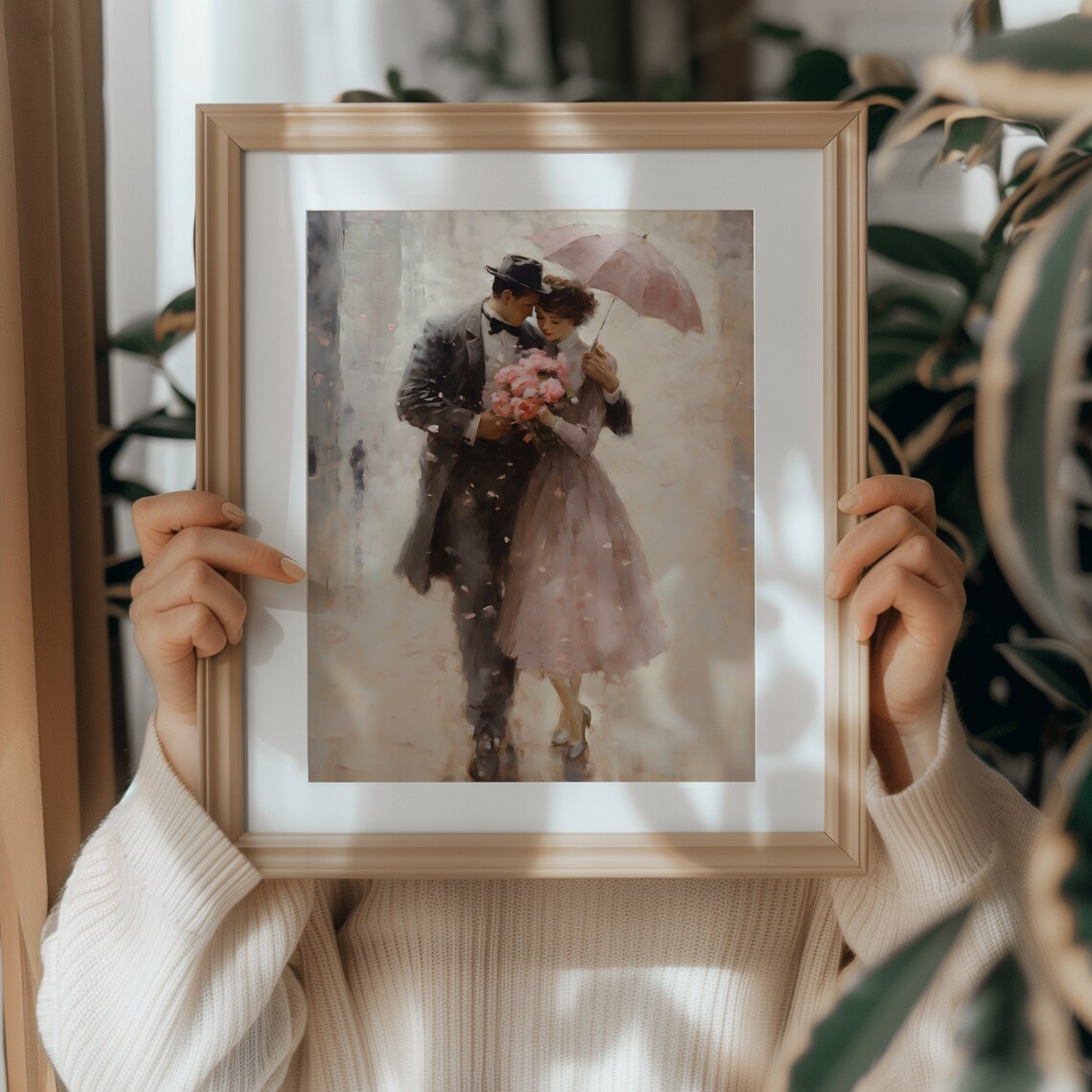 Romantic Rain Print, Vintage Romance Decor - Image 4