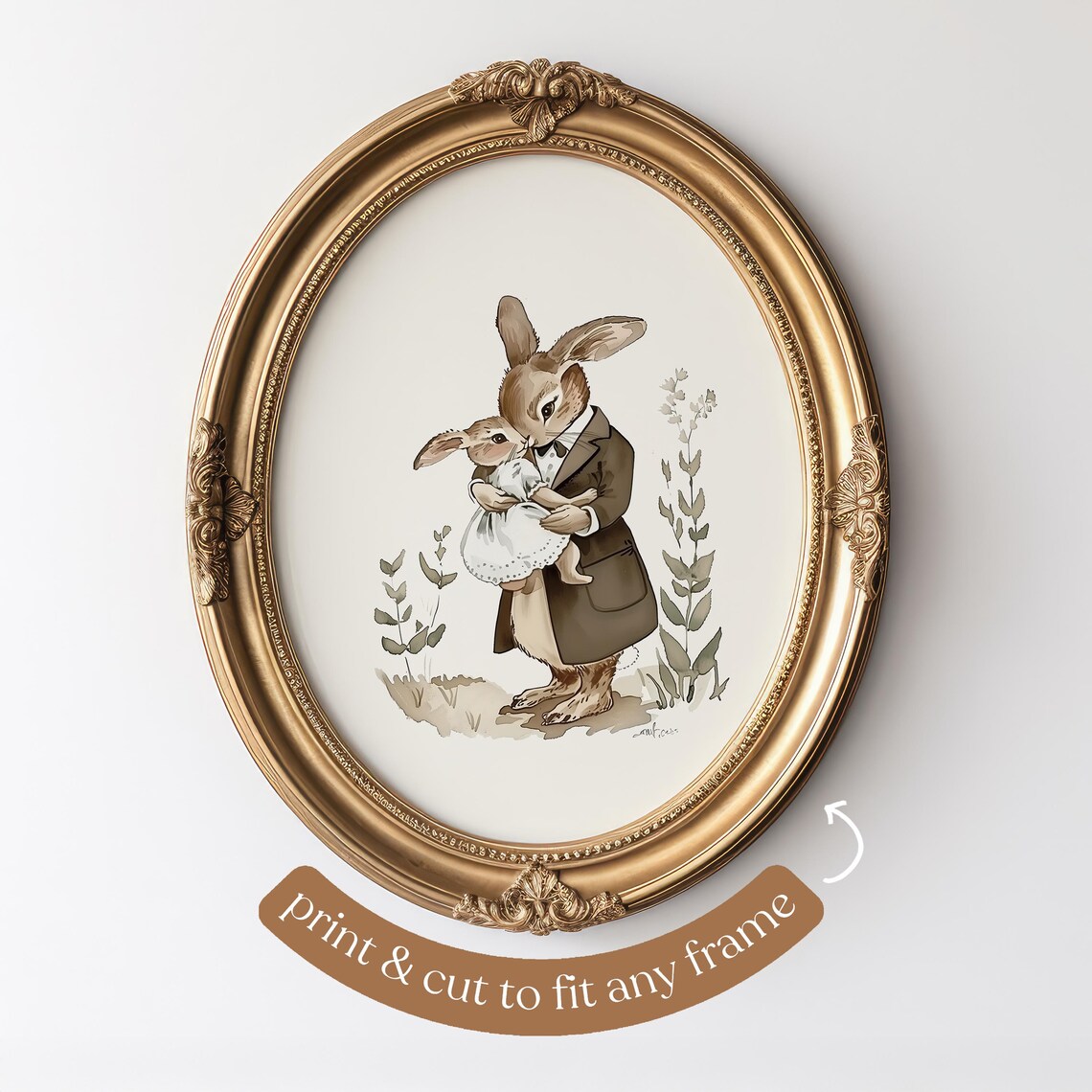 Rabbit Dad Vintage Neutral Nursery Art Print - Image 3
