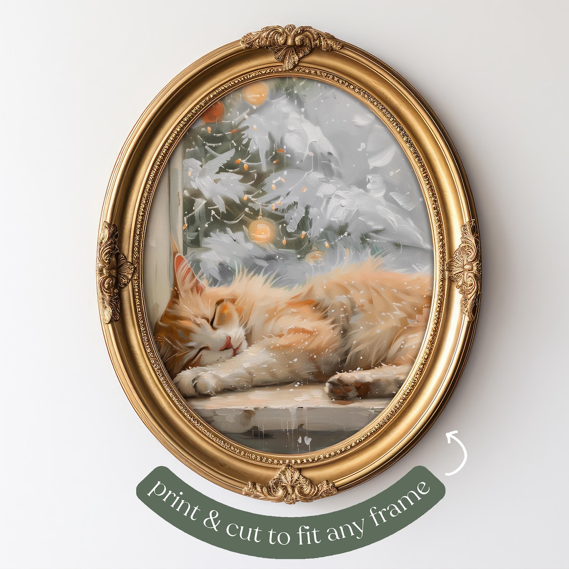 Sleeping Cat Christmas Art Print, Farmhouse Holiday - Image 5