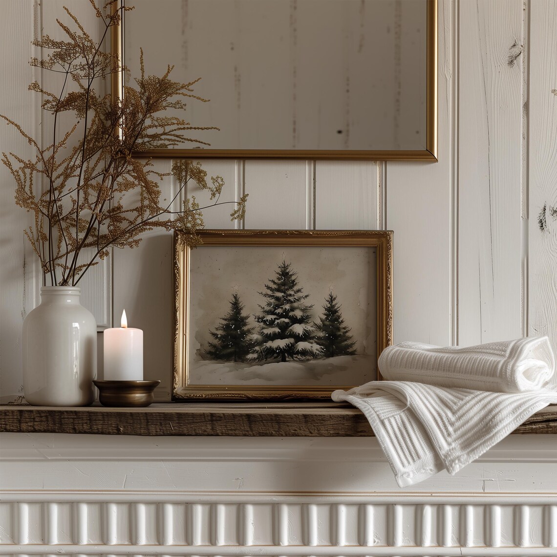 Vintage Christmas Tree Landscape Art Print - Image 4
