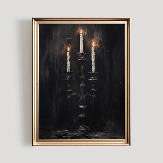 Halloween Candelabra Candle Art Print, Vintage Style