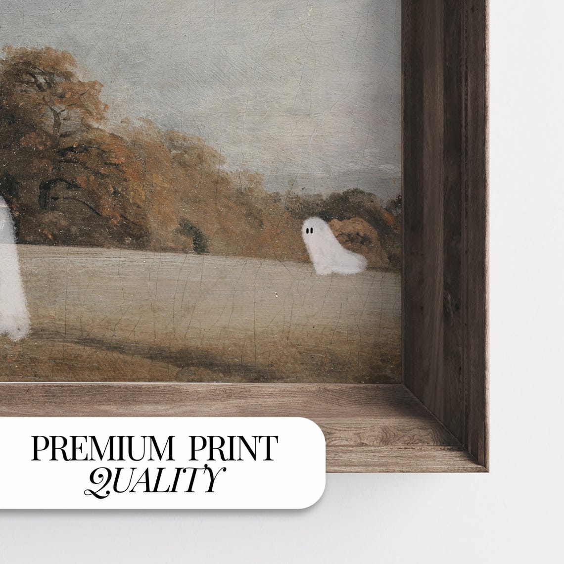 Cute White Ghosts Autumn Landscape Whimsical Halloween Art Poster - Image 3