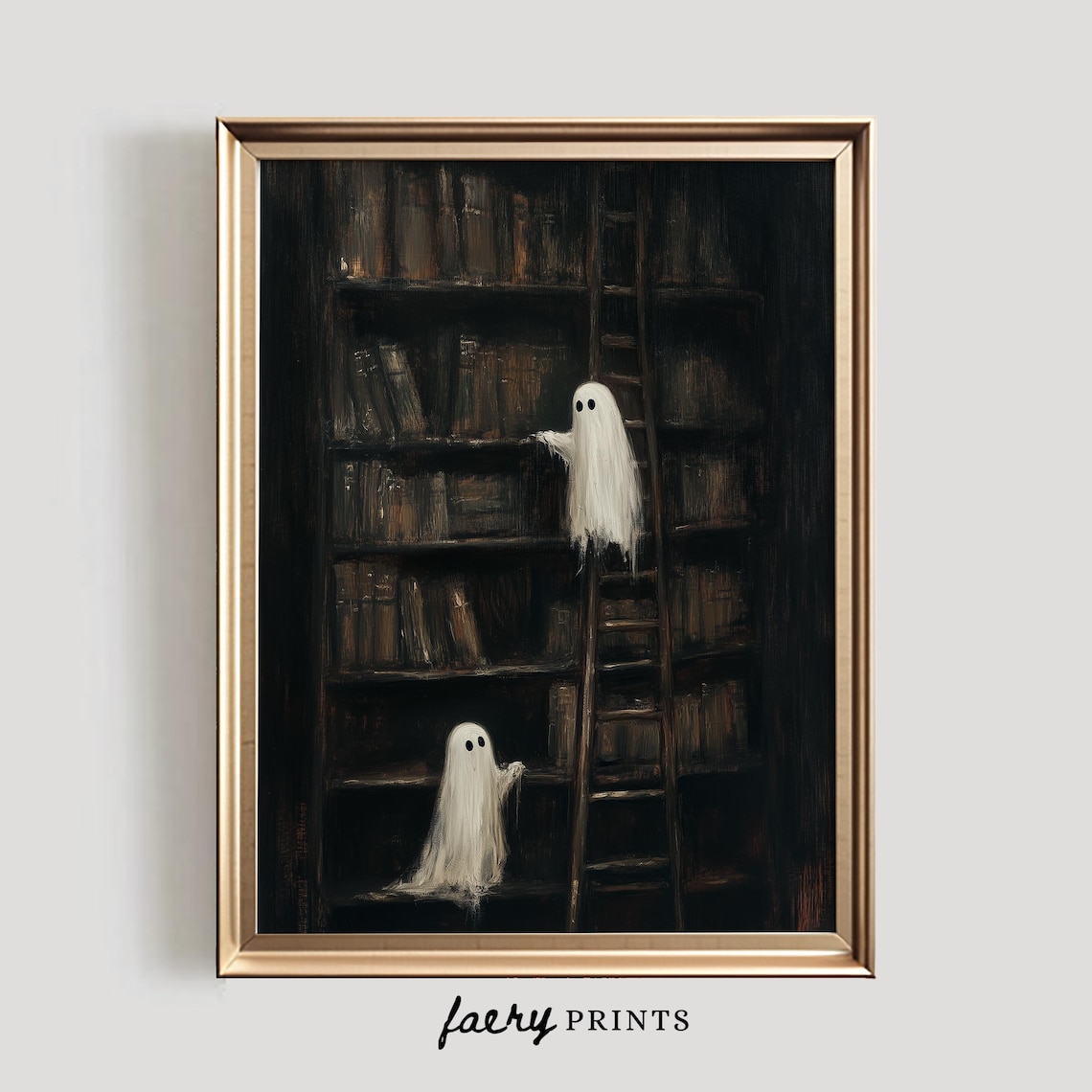 Ghost Library Halloween Art Print, Cute Book Decor