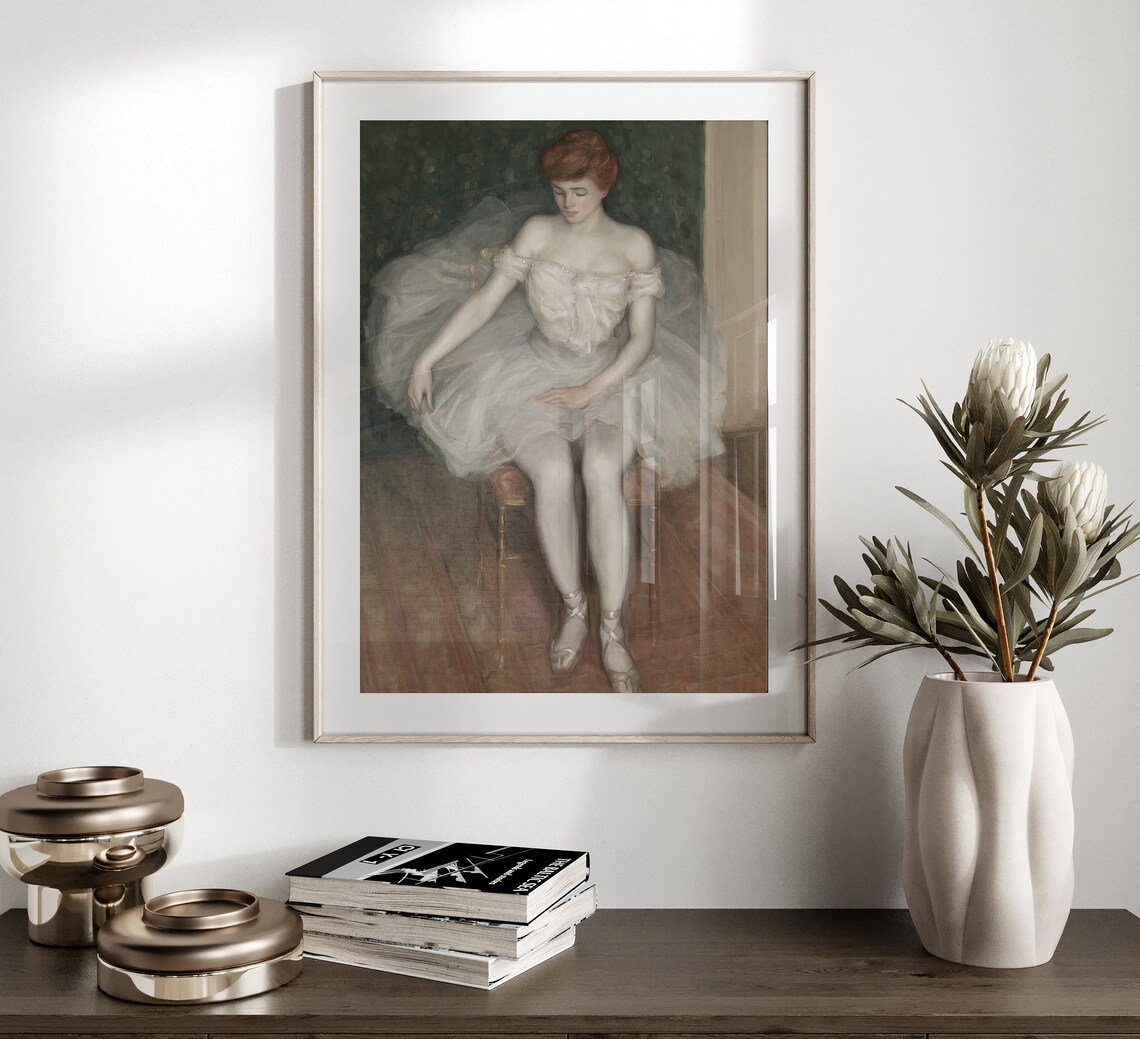 Ballerina in White Tutu Resting on Chair Vintage Oil Painting Poster - Image 5