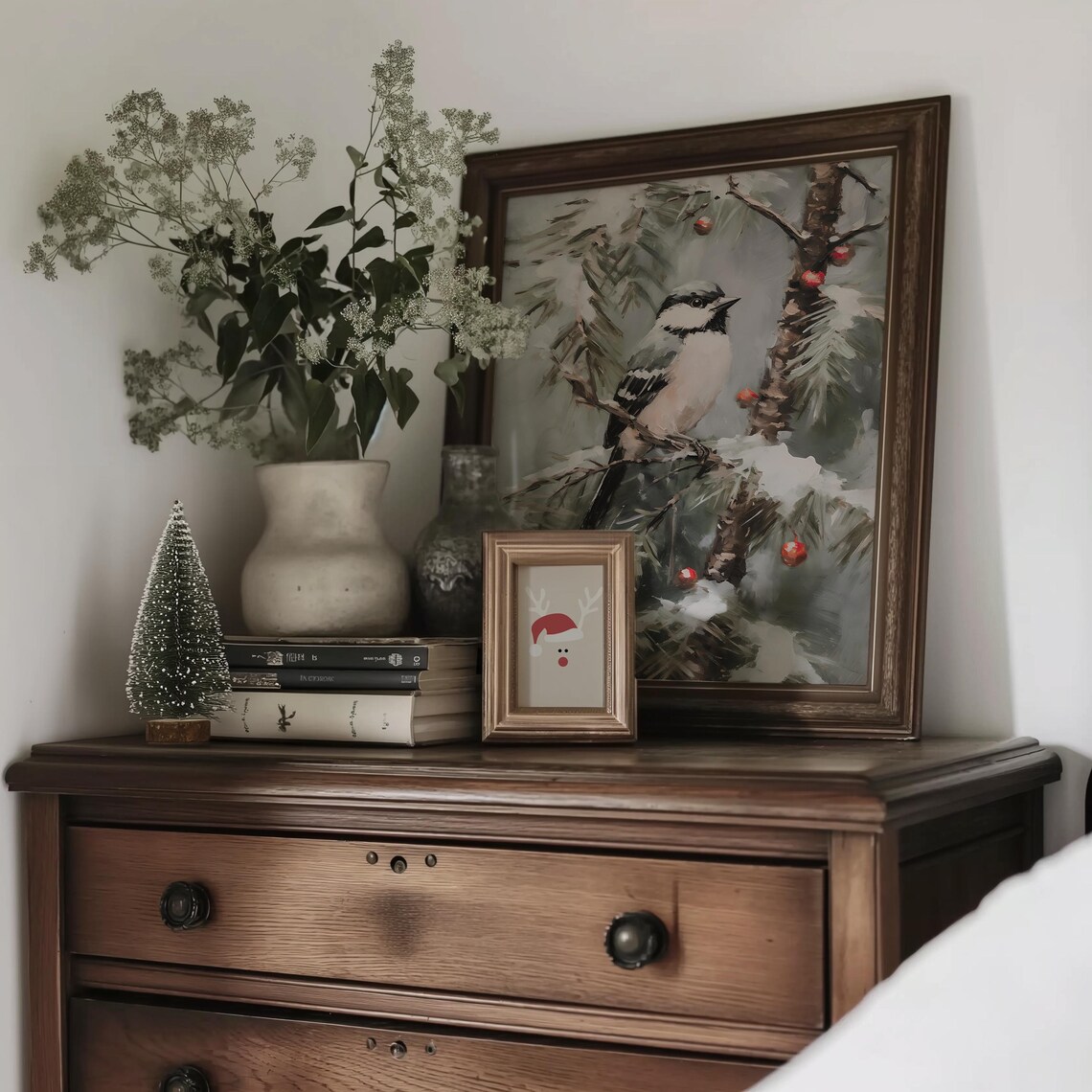 Winter Bird Berry Tree Art Print, Holiday Home Decor - Image 2