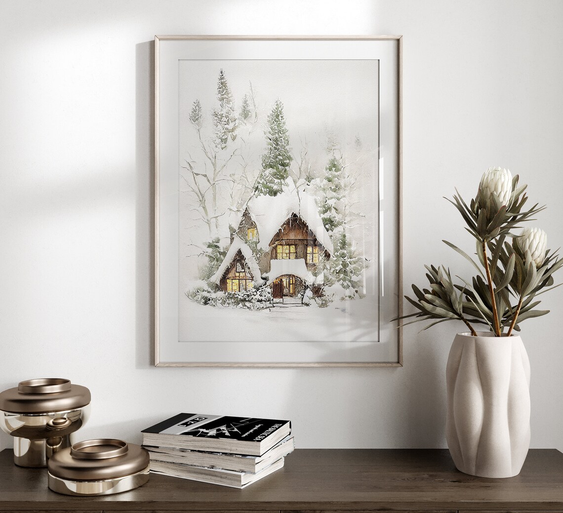 Winter Snow Watercolor Art Print, Farmhouse Decor - Image 2