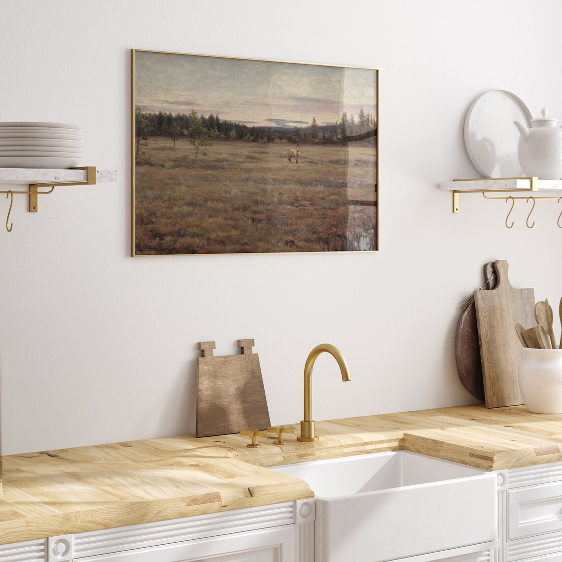 Country Landscape Horse Art Print, Farmhouse Vintage Style - Image 5