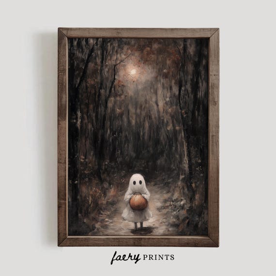Cute Ghost Trick Or Treating Art Print, Halloween