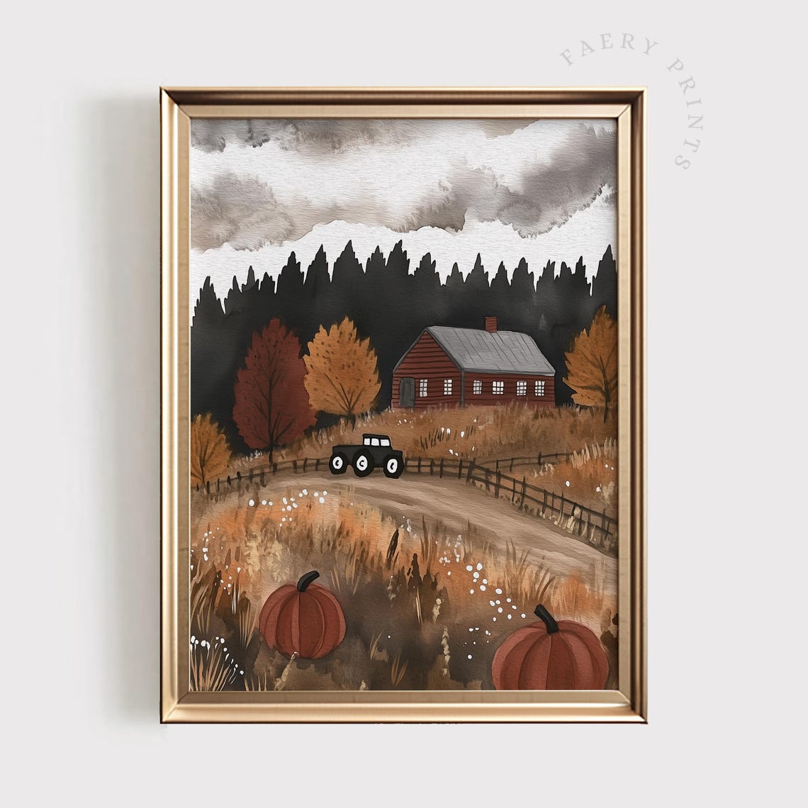 Fall Tractor Red Barn Pumpkins Rustic Harvest Countryside Poster