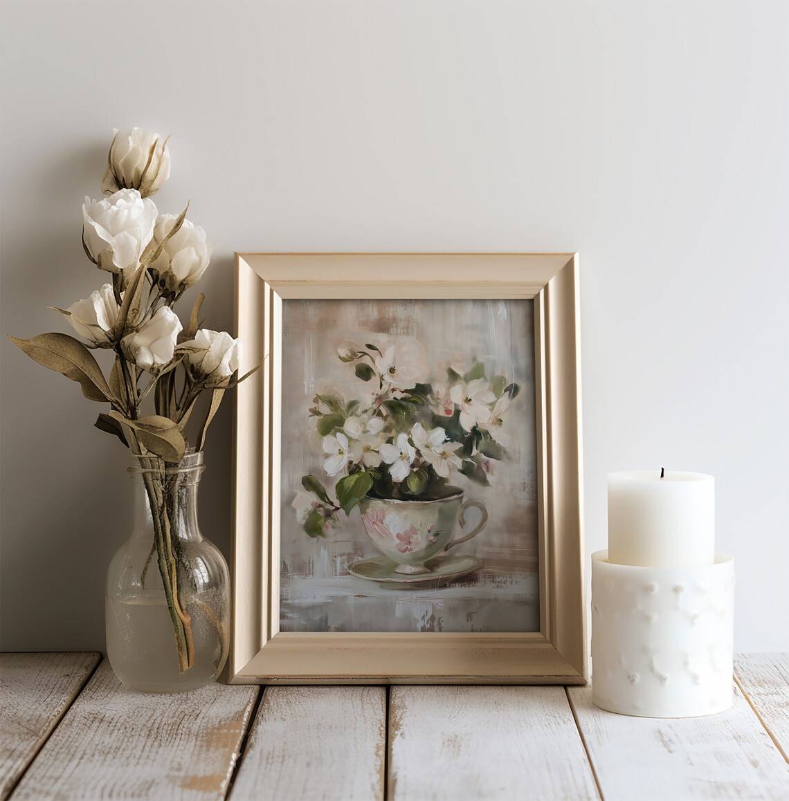Teacup Flower Painting, Light Academia Art Print - Image 3