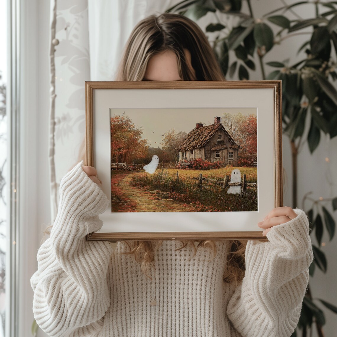 Little Ghosts Vintage Halloween Autumn Landscape Art Print - Image 3