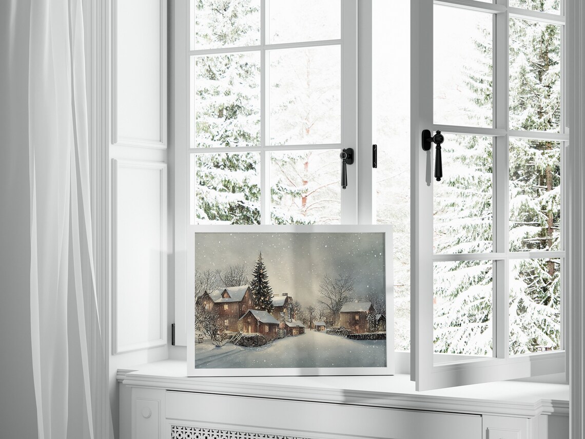 Winter Village Watercolor Christmas Art Print - Image 2