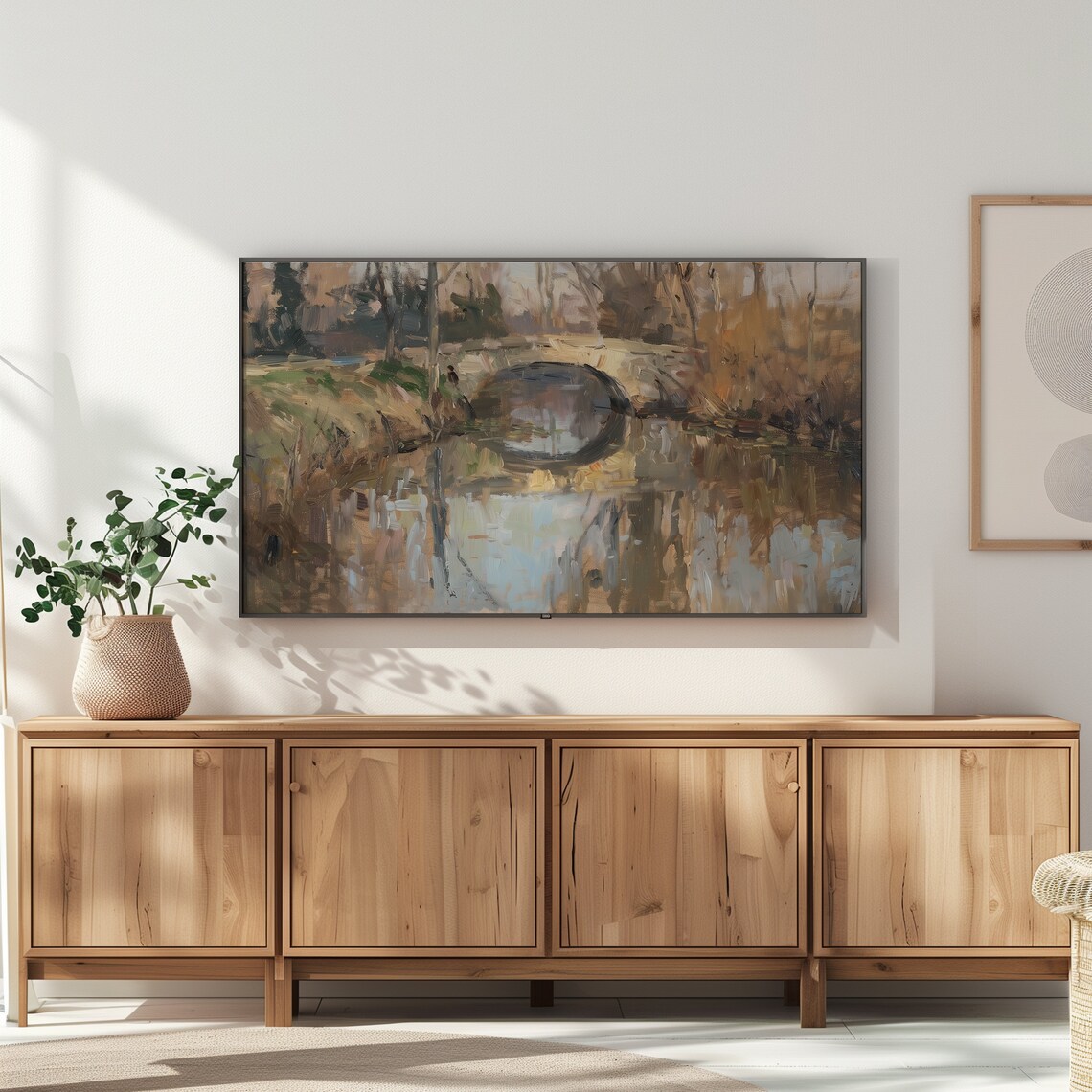 Vintage Autumn Stone Bridge Over Golden River Countryside Frame TV Art Poster - Image 2