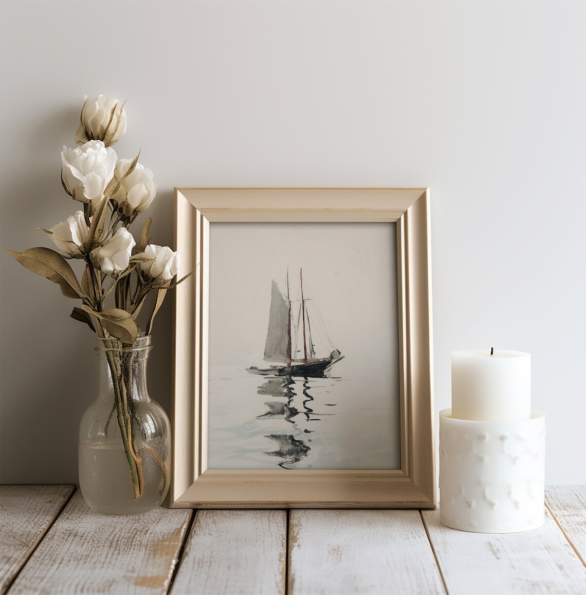Sailboat Painting Vintage Coastal Decor Art Print