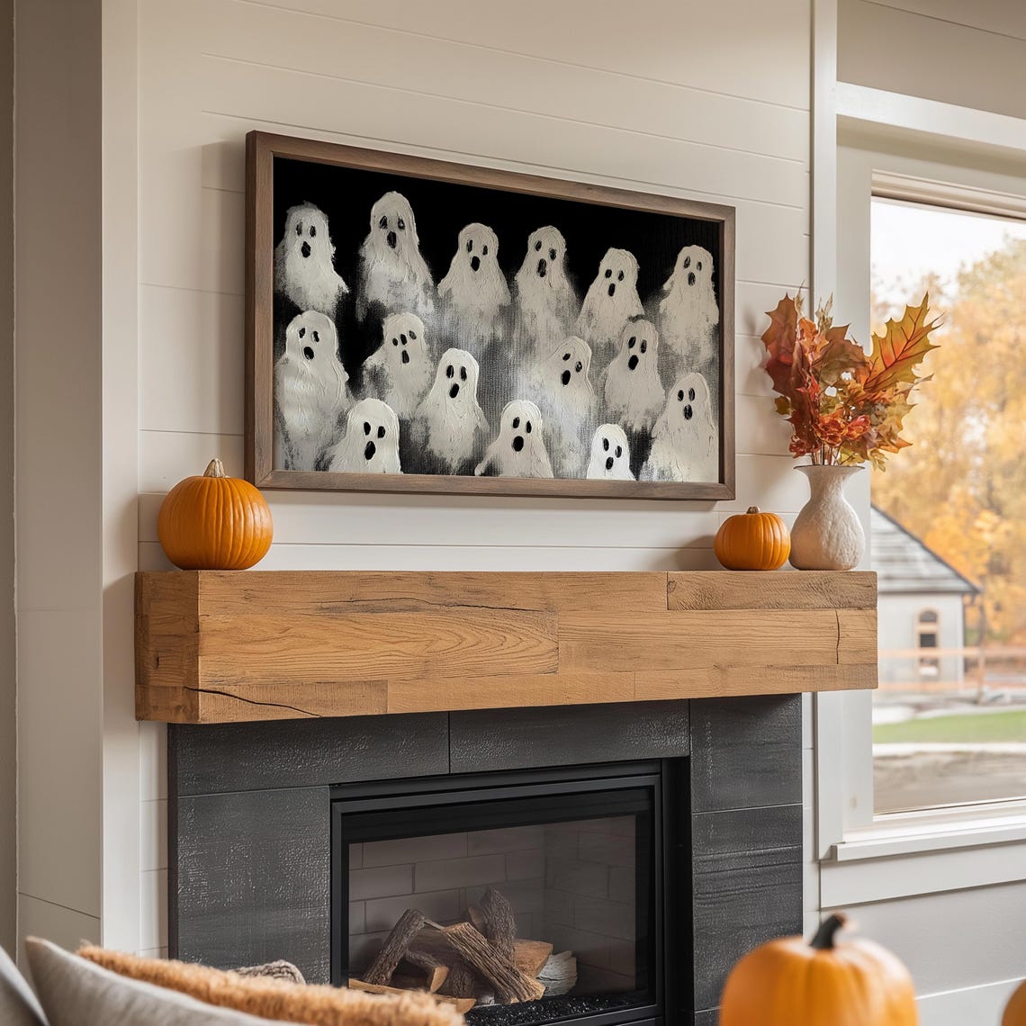 Crowd of Cute White Ghosts on Black Spooky Halloween Frame TV Poster - Image 3