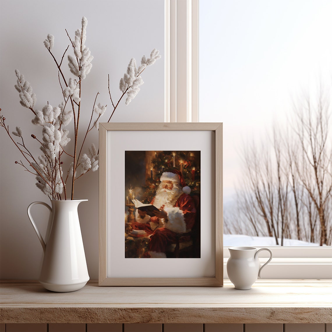 Santa Claus Reading by Candlelight Cozy Christmas Painting Poster - Image 4