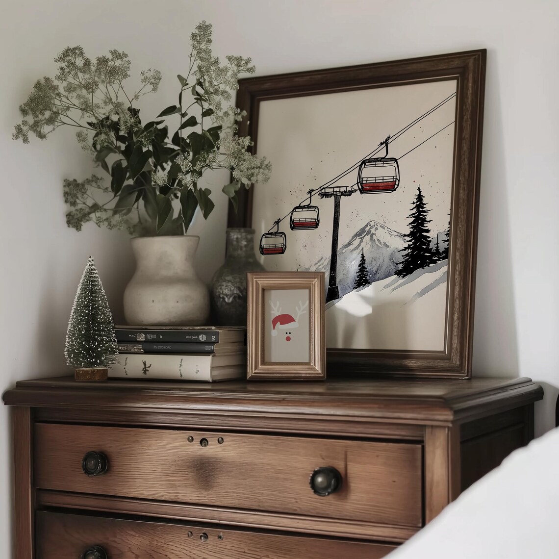 Ski Hill Neutral Winter Watercolor Art Print - Image 2