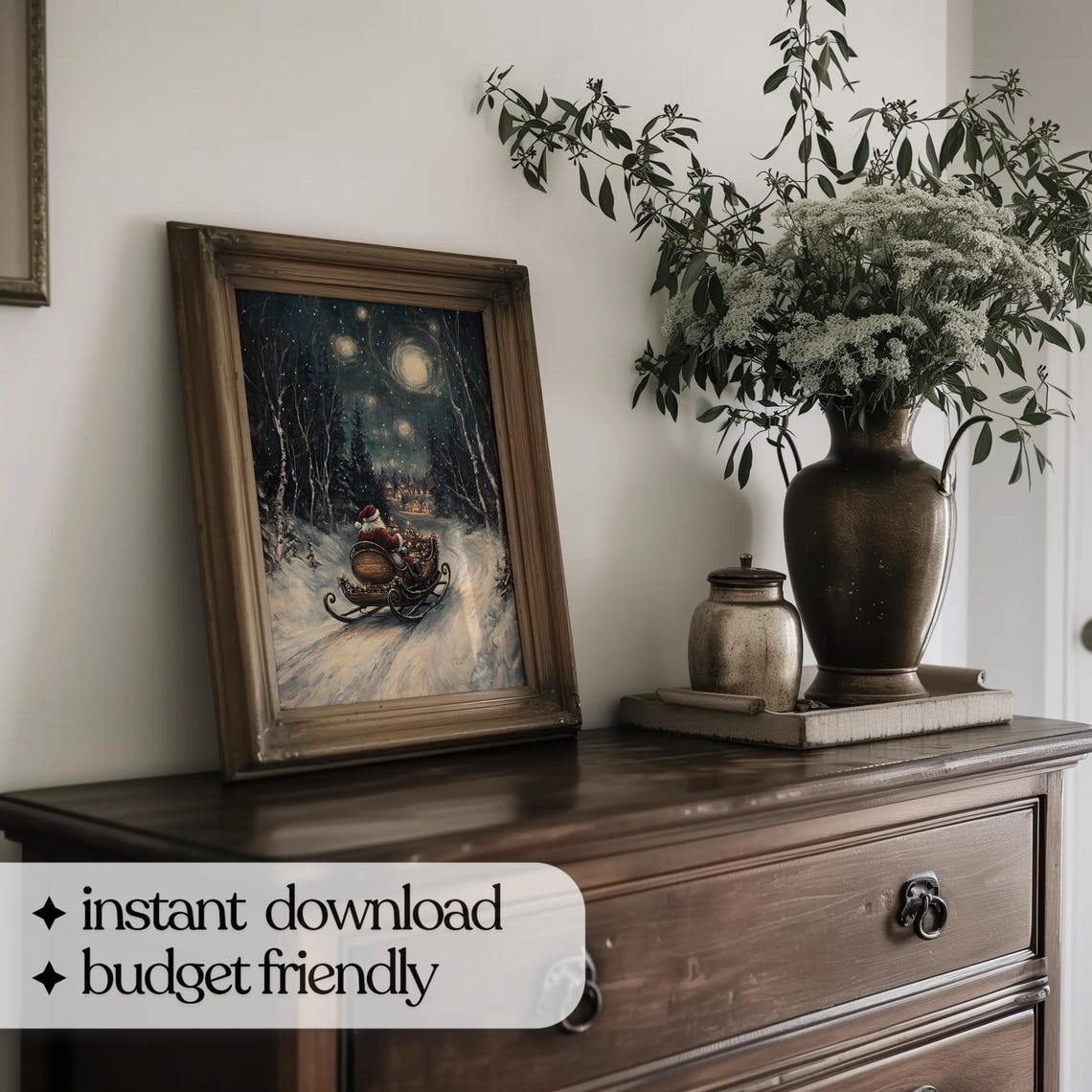 Santa Claus Sleigh Journey Through Moonlit Snowy Forest Poster - Image 4