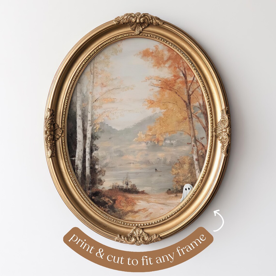 Cute Ghost In A Fall Landscape Art Print - Image 5