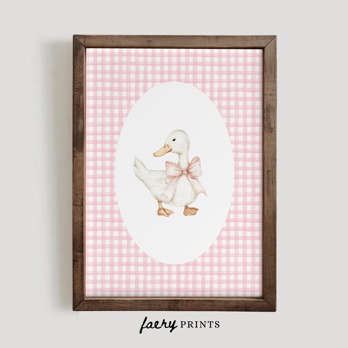 Duck Nursery Print, Gingham Pink Cottagecore Decor - Image 3