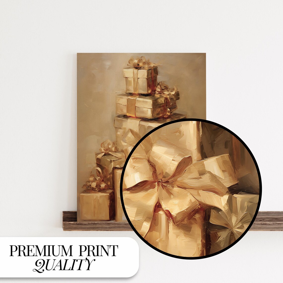 Gold Gifts Christmas Home Decor, Vintage Holiday Print - Image 3