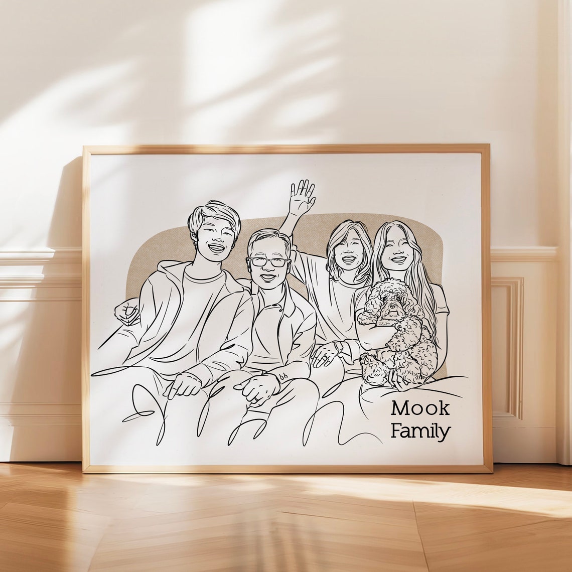 Mook Family Portrait Line Art With Poodle Custom Keepsake Poster