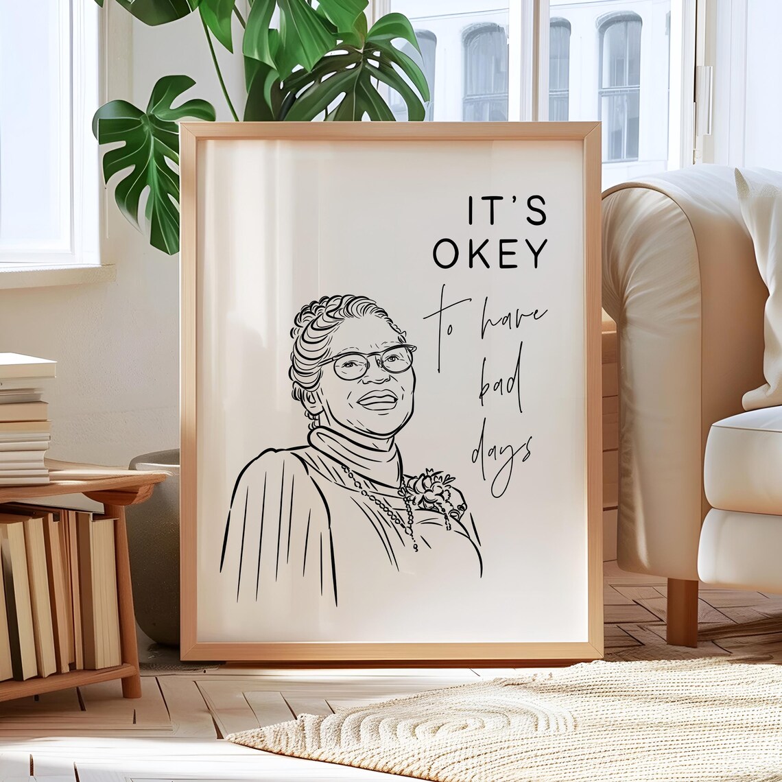Inspirational Woman Line Art Quote Poster About Having Bad Days