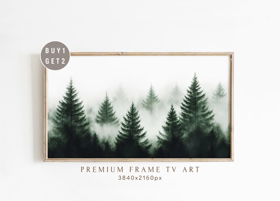 Misty Evergreen Pine Forest Foggy Woodland Minimalist Landscape Poster