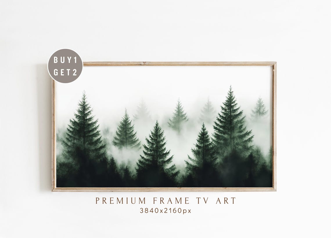 Misty Evergreen Pine Forest Foggy Woodland Minimalist Landscape Poster