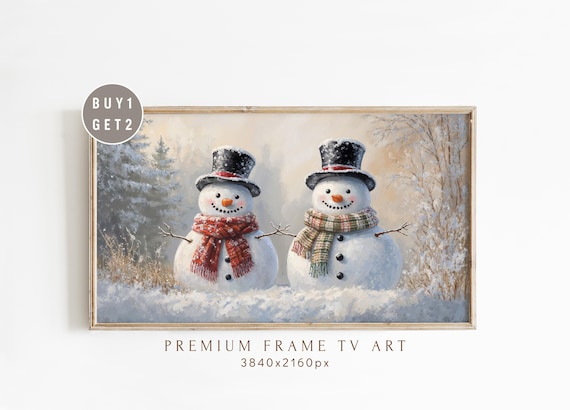 Two Cheerful Snowmen in Winter Snow Poster With Top Hats and Scarves