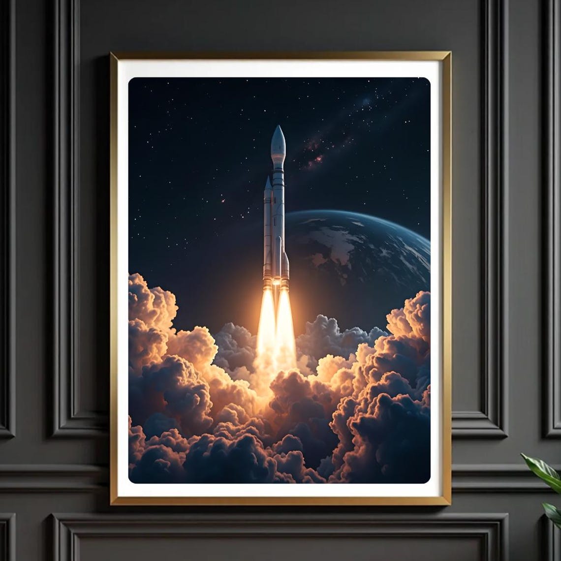 Rocket Launch Night Liftoff Earth View Space Exploration Poster