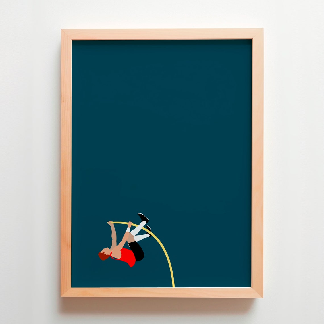 Pole Vaulter Mid Vault on Dark Teal Track and Field Art Poster - Image 4