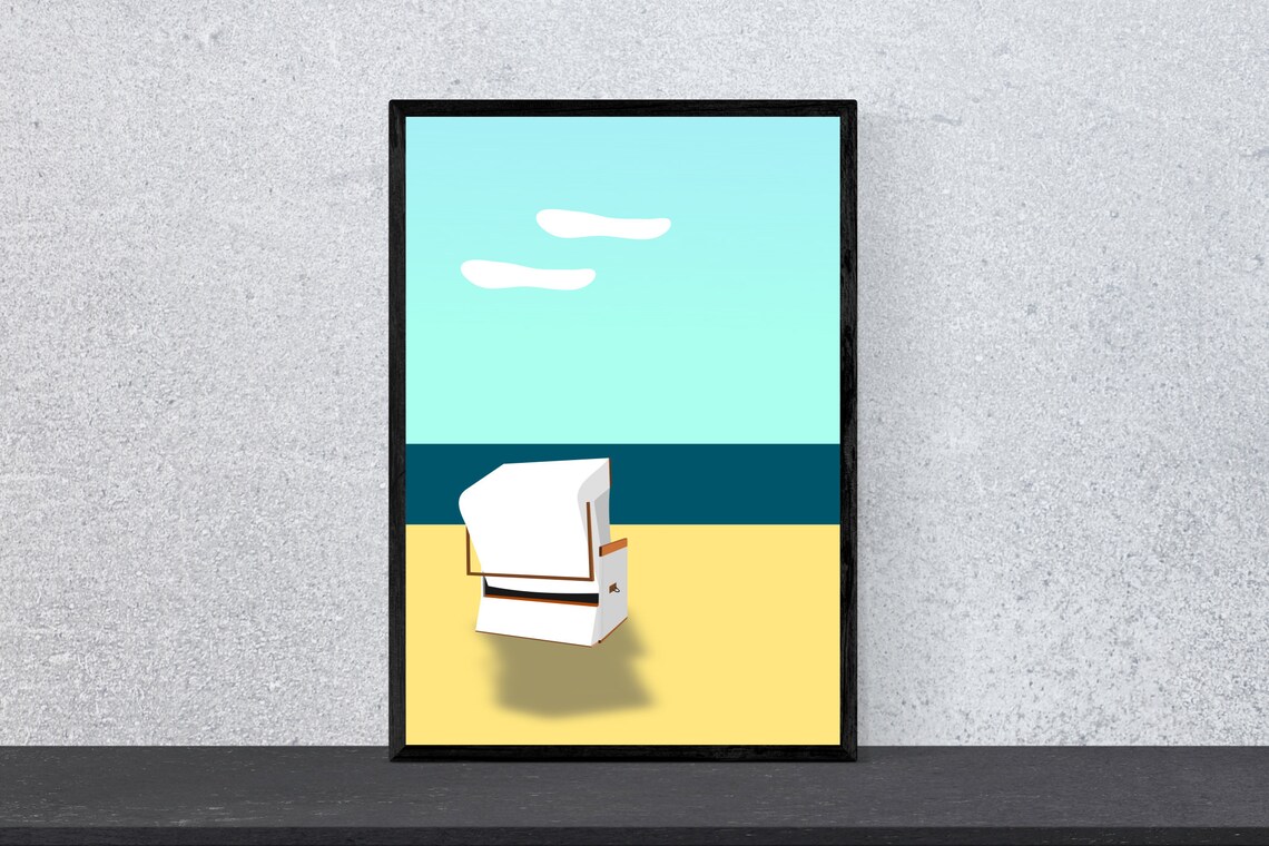 Beach Chair Poster Art Print, Minimal Modern Coastal