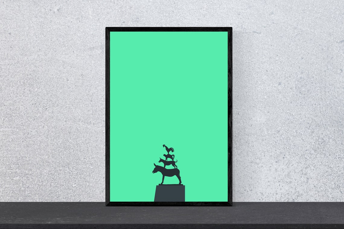 Bremen Town Musicians Statue Mint Silhouette Landmark Art Poster