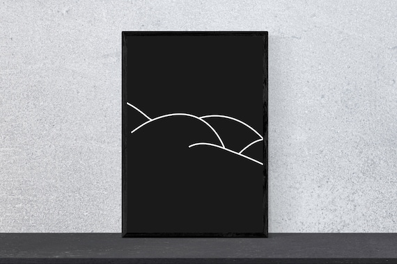 Abstract Rolling Hills White Line on Black Background Art Poster